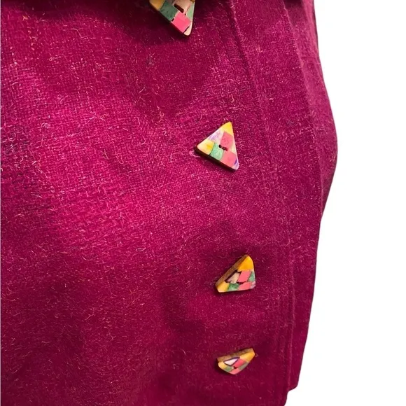 Frippery Women's Collared Magenta Color w/Plaid Lining Capelet w/Funky Buttons