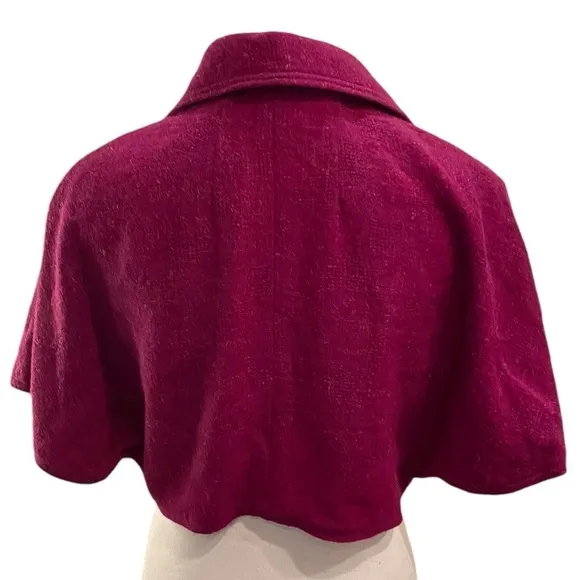 Frippery Women's Collared Magenta Color w/Plaid Lining Capelet w/Funky Buttons
