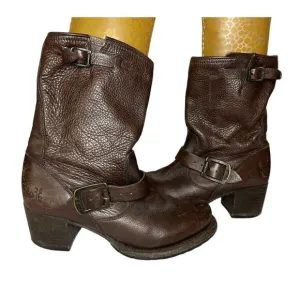 Frye 76295 Vera Short Engineer Motorcycle Brown Belted Leather Boots Womens 6 B