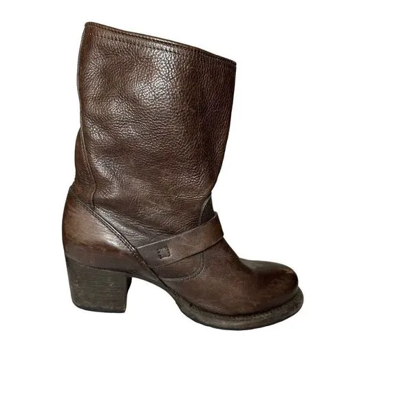 Frye 76295 Vera Short Engineer Motorcycle Brown Belted Leather Boots Womens 6 B