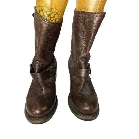 Frye 76295 Vera Short Engineer Motorcycle Brown Belted Leather Boots Womens 6 B