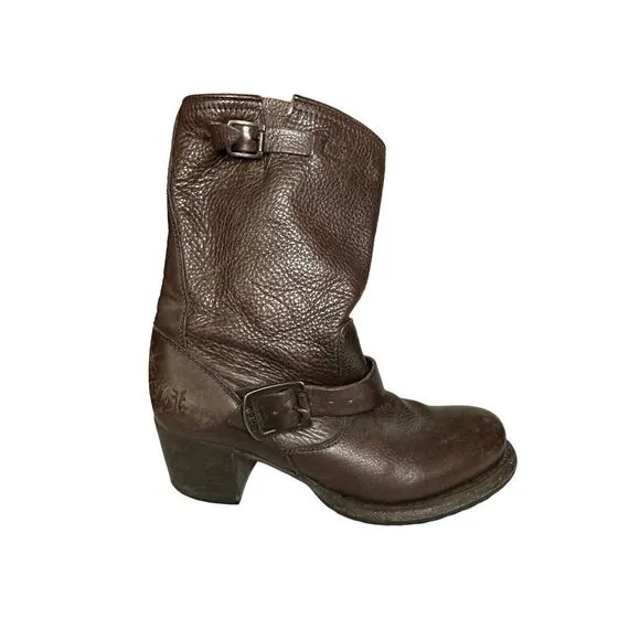 Frye 76295 Vera Short Engineer Motorcycle Brown Belted Leather Boots Womens 6 B