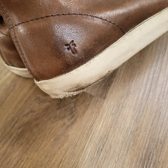 Frye Brett Shoes Men's 9.5 Brown White Leather Lace Up High Top Casual Sneakers