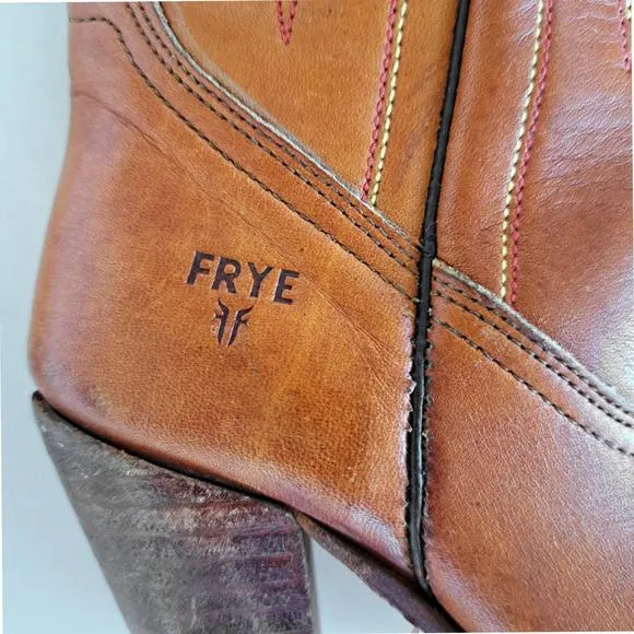 FRYE Cowboy Boots Women's Size 6 Distressed Cognac Brown