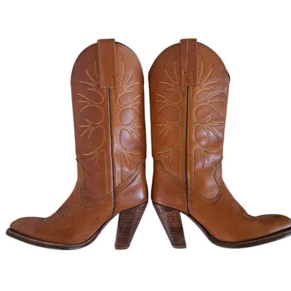 FRYE Cowboy Boots Women's Size 6 Distressed Cognac Brown