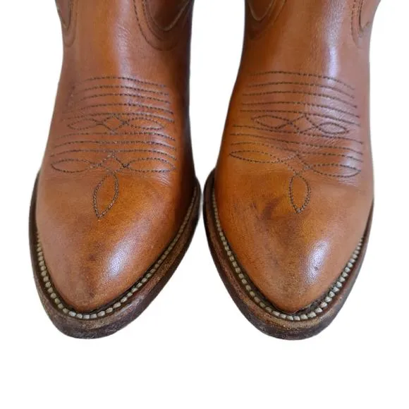 FRYE Cowboy Boots Women's Size 6 Distressed Cognac Brown