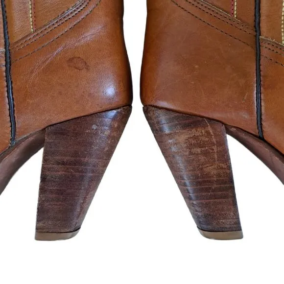 FRYE Cowboy Boots Women's Size 6 Distressed Cognac Brown