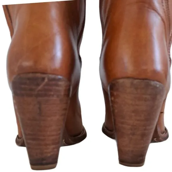 FRYE Cowboy Boots Women's Size 6 Distressed Cognac Brown
