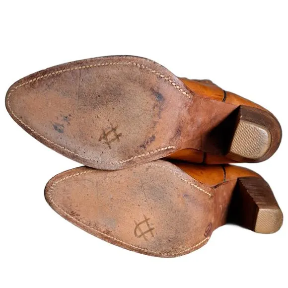 FRYE Cowboy Boots Women's Size 6 Distressed Cognac Brown