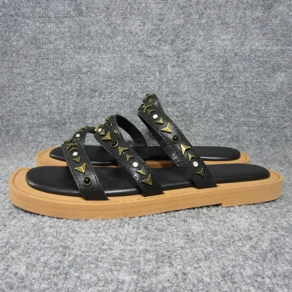 Frye Faye Studded Slide Sandals Womens 6.5 Black Slip On Leather NEW