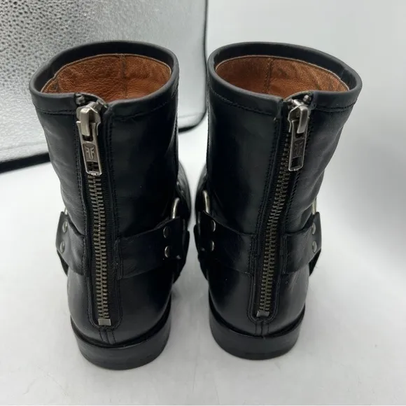 Frye Phillip Harness Short boots booties black leather back zipper closure sz 7