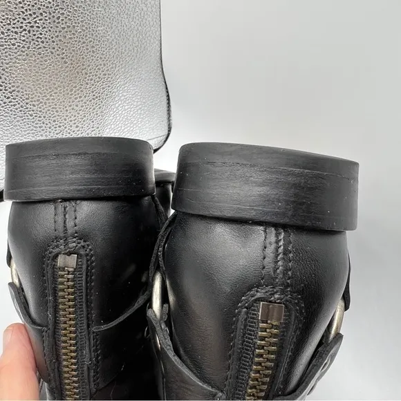 Frye Phillip Harness Short boots booties black leather back zipper closure sz 7