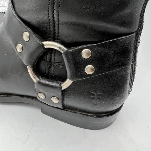Frye Phillip Harness Short boots booties black leather back zipper closure sz 7