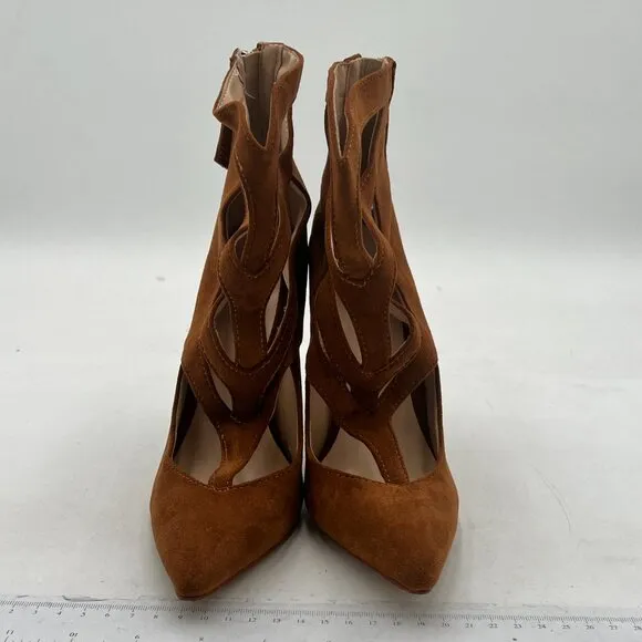 FSJ Brown Cutout Ankle Booties Pointed Toe high Heels Back Zipper Party Shoes