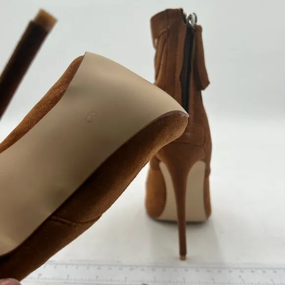 FSJ Brown Cutout Ankle Booties Pointed Toe high Heels Back Zipper Party Shoes