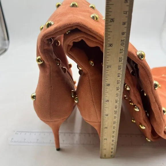 FSJ Women Studded Stiletto High Heel Over the Knee Boots Pointed Toe Brown Boots