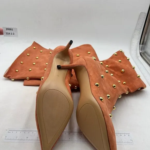 FSJ Women Studded Stiletto High Heel Over the Knee Boots Pointed Toe Brown Boots