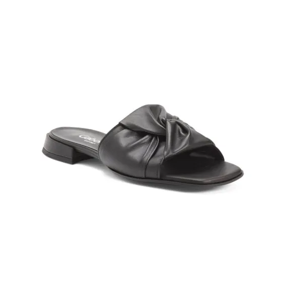 GABOR Black Leather Slip On Low Heeled Sandals