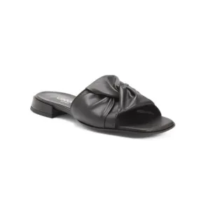 GABOR Black Leather Slip On Low Heeled Sandals