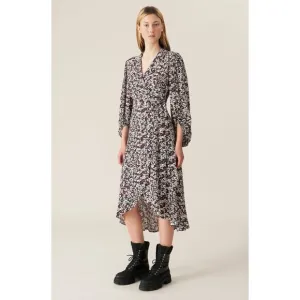 GANNI Floral Printed Crêpe Wrap Midi Dress Sz 34 (US 2) $265 Balloon Sleeves