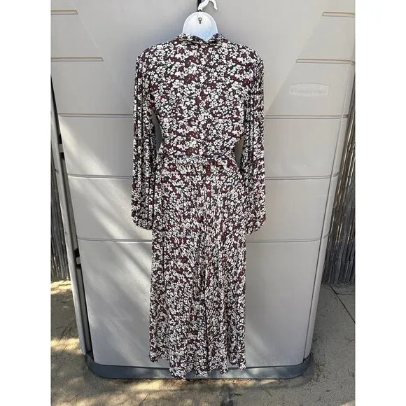 GANNI Floral Printed Crêpe Wrap Midi Dress Sz 34 (US 2) $265 Balloon Sleeves
