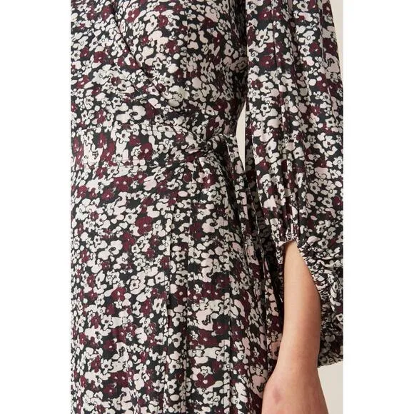 GANNI Floral Printed Crêpe Wrap Midi Dress Sz 34 (US 2) $265 Balloon Sleeves