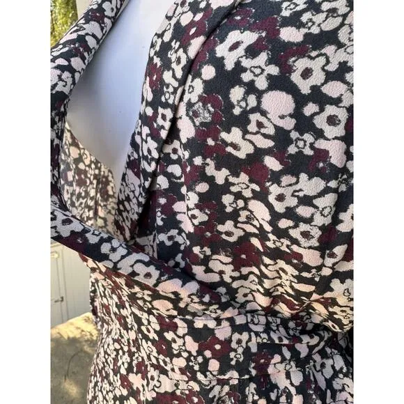 GANNI Floral Printed Crêpe Wrap Midi Dress Sz 34 (US 2) $265 Balloon Sleeves
