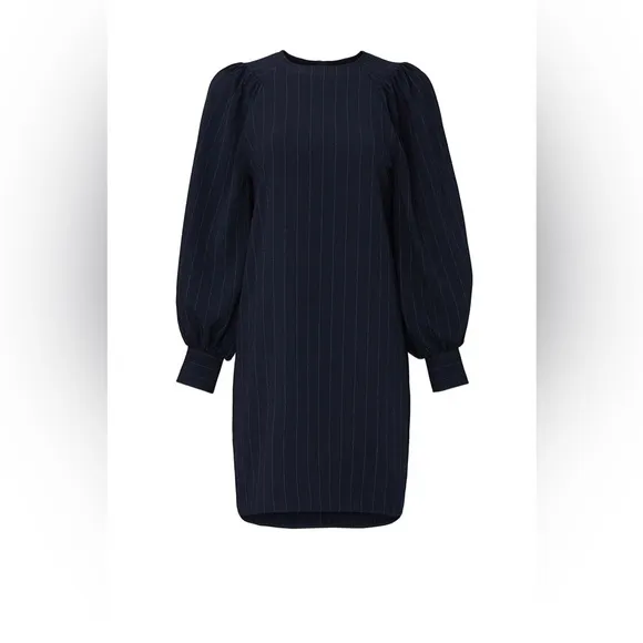 GANNI Navy Striped Long Sleeve Dress