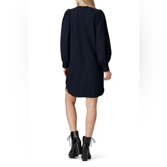 GANNI Navy Striped Long Sleeve Dress