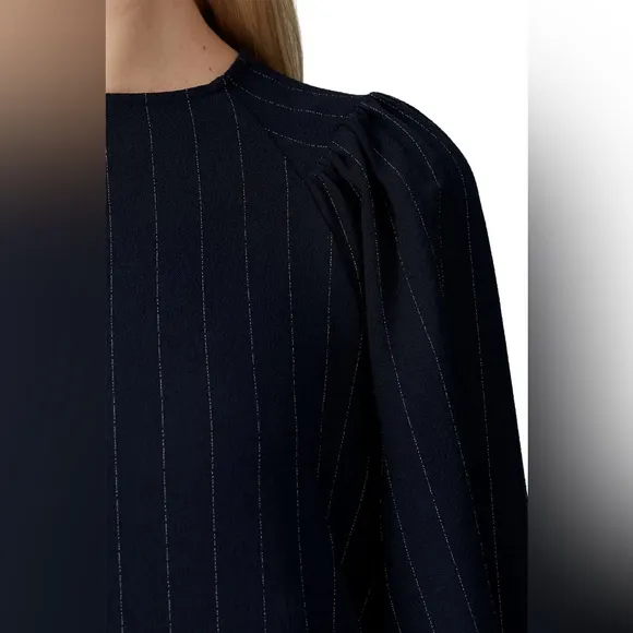 GANNI Navy Striped Long Sleeve Dress