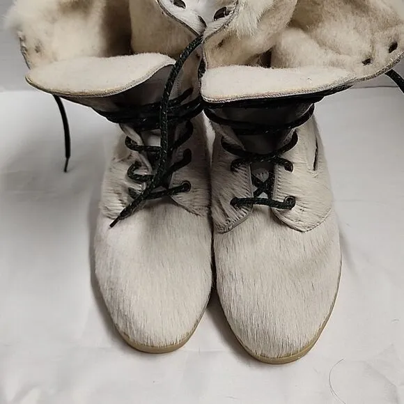 Garden Sport vintage white animal hair tie up women's boots sz 39 made in Italy