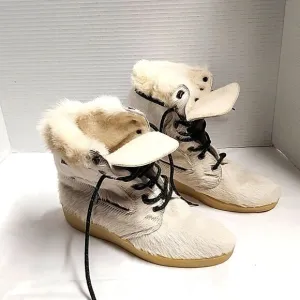 Garden Sport vintage white animal hair tie up women's boots sz 39 made in Italy