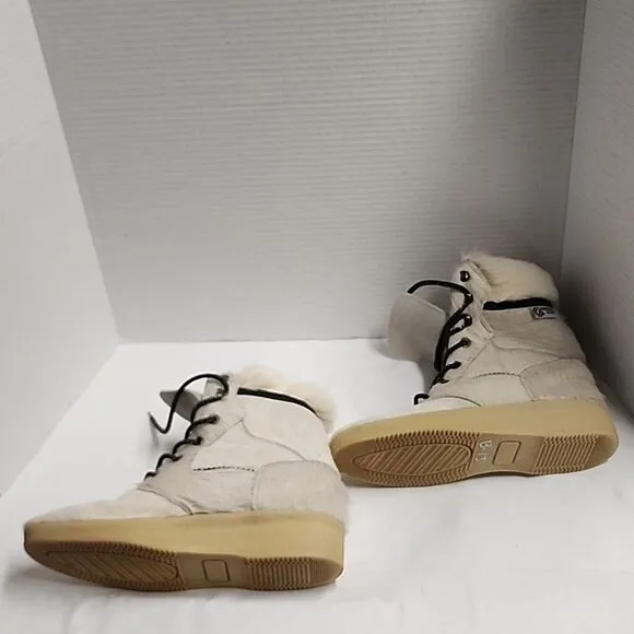 Garden Sport vintage white animal hair tie up women's boots sz 39 made in Italy