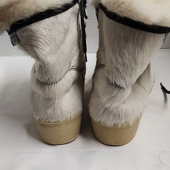 Garden Sport vintage white animal hair tie up women's boots sz 39 made in Italy