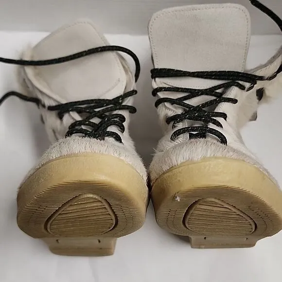Garden Sport vintage white animal hair tie up women's boots sz 39 made in Italy