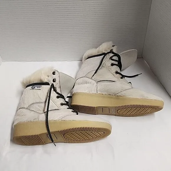 Garden Sport vintage white animal hair tie up women's boots sz 39 made in Italy