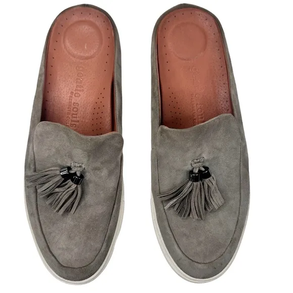 Gentle Souls Kenneth Cole Rory Tassel Loafer Mules Gray Suede Slip On Shoes 10
