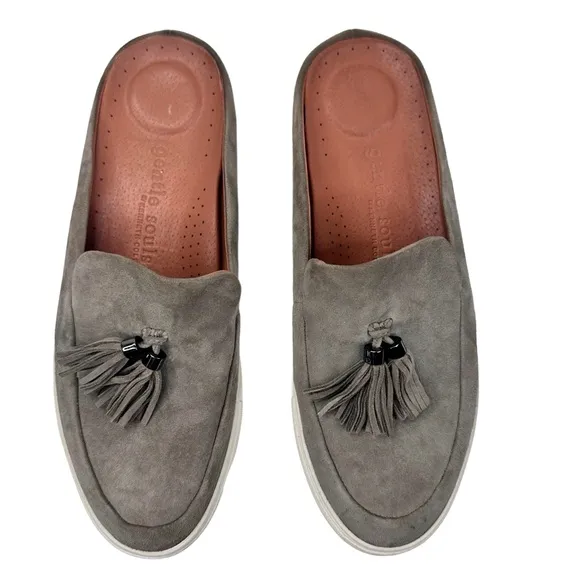Gentle Souls Kenneth Cole Rory Tassel Loafer Mules Gray Suede Slip On Shoes 10