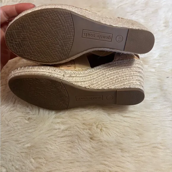 Gentle Souls Tan Wedge Sandals with Elastic Straps