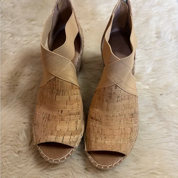 Gentle Souls Tan Wedge Sandals with Elastic Straps