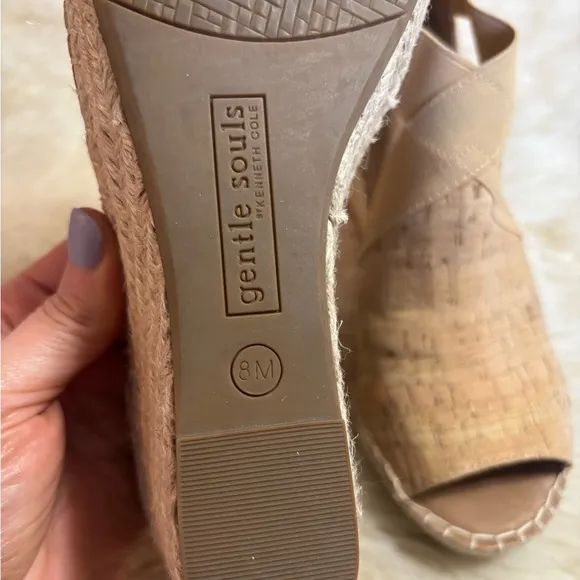 Gentle Souls Tan Wedge Sandals with Elastic Straps