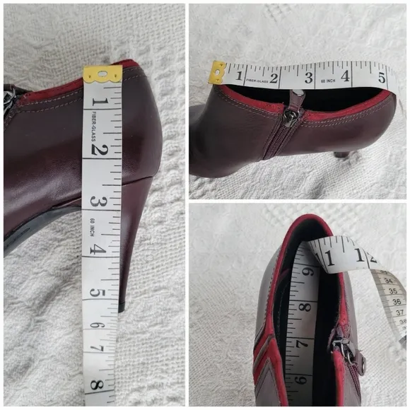 GEOX RESPIRA Bootie Heels Red Leather Zip up  Boots Shoes