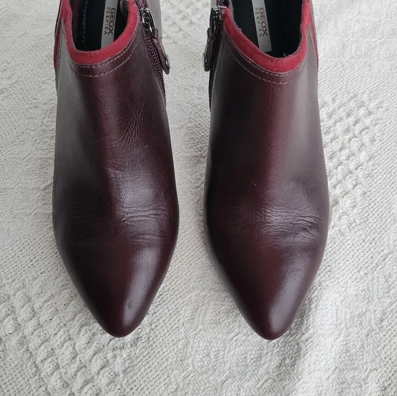 GEOX RESPIRA Bootie Heels Red Leather Zip up  Boots Shoes