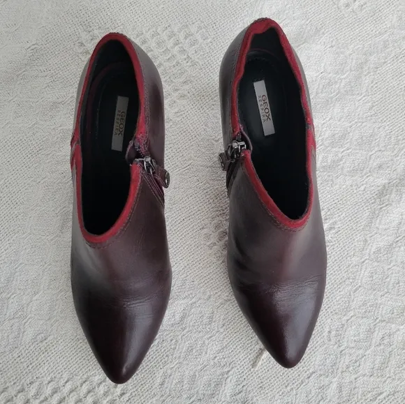 GEOX RESPIRA Bootie Heels Red Leather Zip up  Boots Shoes