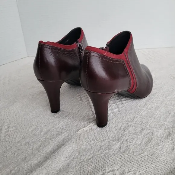 GEOX RESPIRA Bootie Heels Red Leather Zip up  Boots Shoes