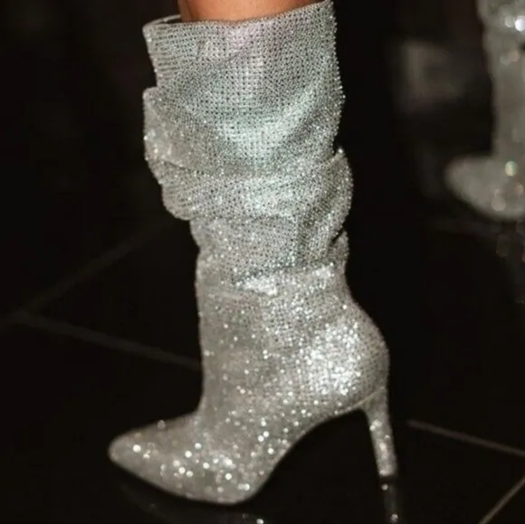 Gianni Bini x Nastia Liukin Kiki Rhinestone Slouchy Pointed Toe Dress Boots 7M