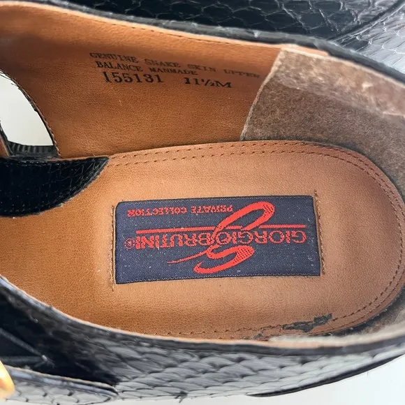 Giorgio Brutini Genuine Snakeskin Men's Black Sandals Sz 11.5M