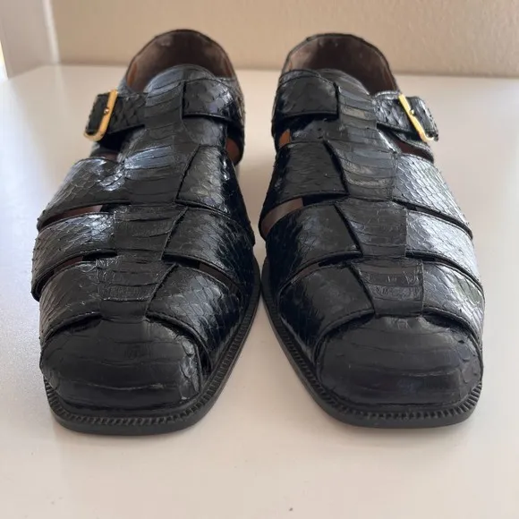 Giorgio Brutini Genuine Snakeskin Men's Black Sandals Sz 11.5M