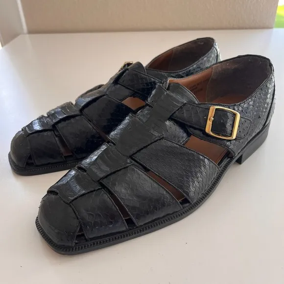 Giorgio Brutini Genuine Snakeskin Men's Black Sandals Sz 11.5M