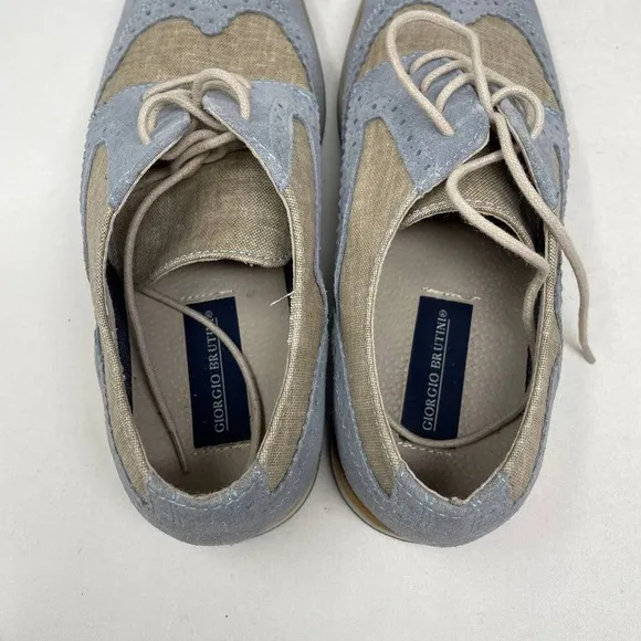 Giorgio Brutini Men's 9M Light Blue Leather Khaki Fabric Dress Shoes Oxford